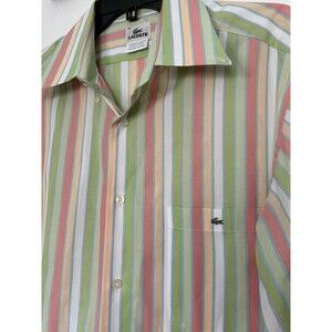 LACOSTE Shirt Long Sleeve Men’s (44) Spring Pastel Stripes Button Down‎
